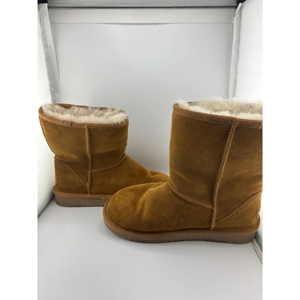 Koolaburra by UGG Victoria Short Suede Fur Lined Boots Chestnut Brown Womens 6